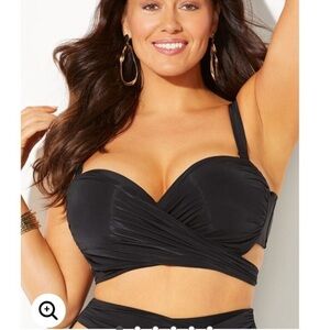 Swimsuits for All Gabifresh Tie Back Swim Bikini Top New Black Size 16 D/DD